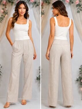 Wild Fable Beige High Rise Pleated Tailored Pants Size 6 NWT